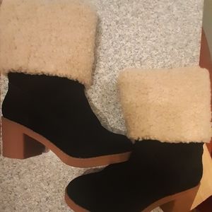 Black Charles David Faux Fur Trim Boots as 7.5